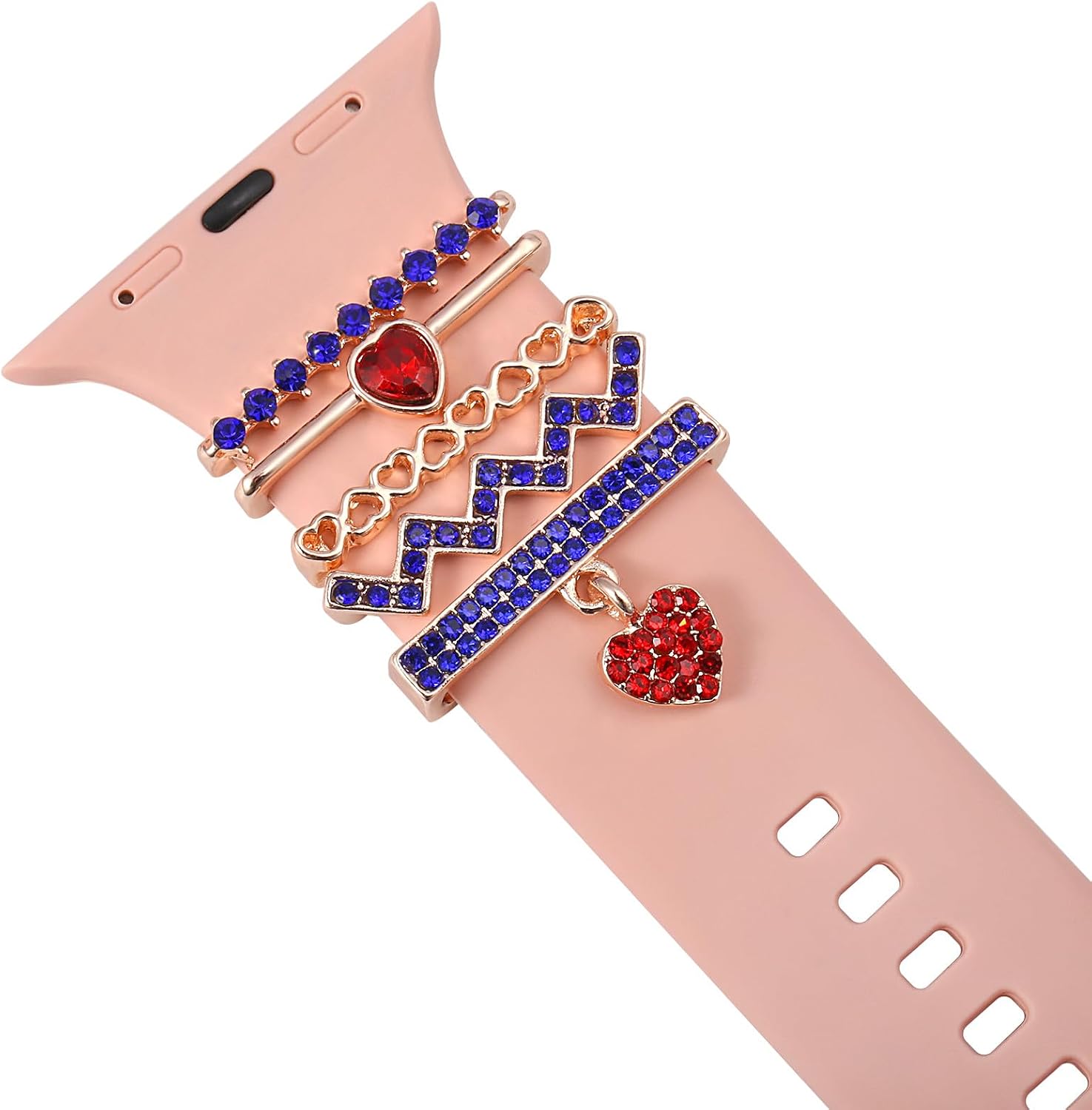 Decorative Heart Rings Loops Compatible with Apple Watch Silicone Bands Charms 45mm 44mm 42mm 41mm 40mm 38mm 7 6 5 4 3 2 1 Diamond Love metal Charms Slide Accessories for iwatch Series 7 6 5 4 3 2 1 (No Watch Band)