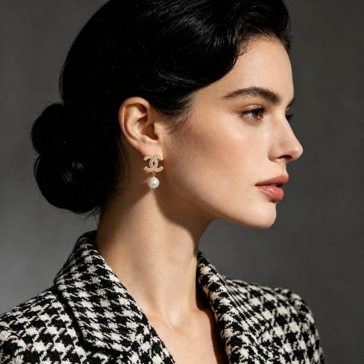 Crystal Rhinestone Pearl Drop Earrings, Gold Tone