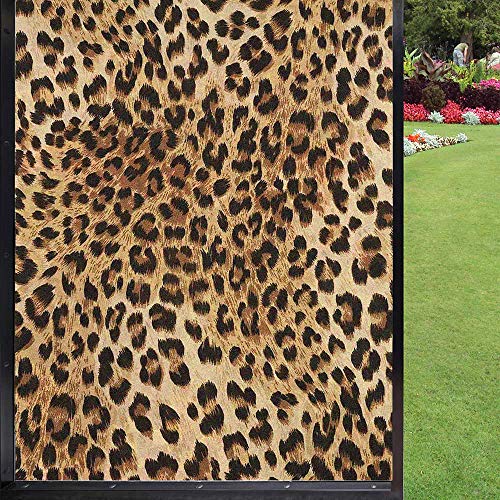 Leopard Print Frosted Window Film Static Cling Film,Skin Pattern Of A Wild Safari Animal Powerful Panthera Big Cat Kitchen Art Privacy Window Film Static Cling,Pale Brown Black 24 X 36 #TOP13