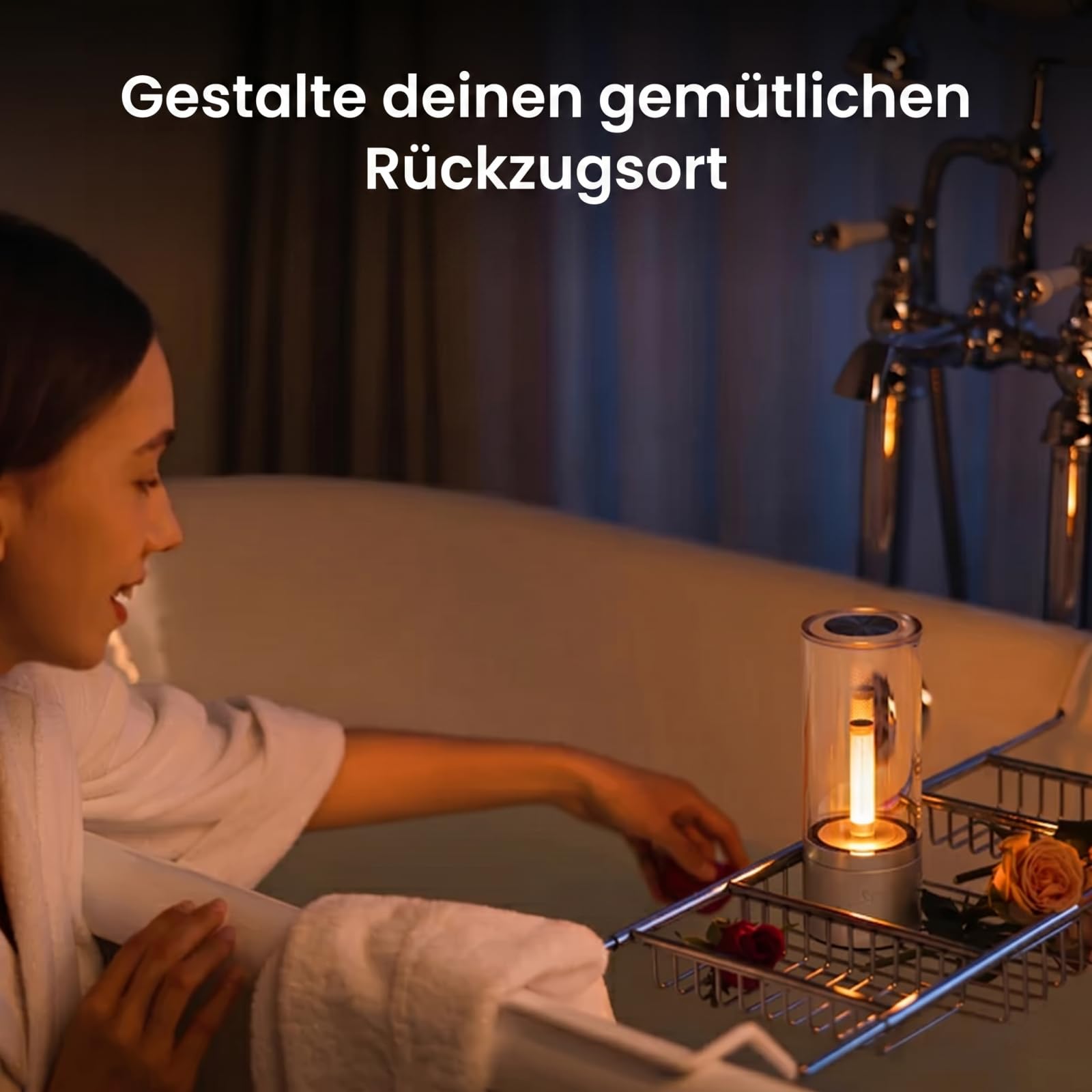 YEELIGHT Akku Tischlampe Kabellos, LED Nachttischlampe Dimmbar 1800K, Wiederaufladbare Tischleuchte mit Kerzenlicht-Atmung, Tragbare USB-C Batterielampe für Schlafzimmer, Wohnzimmer, Esstisch, Deko