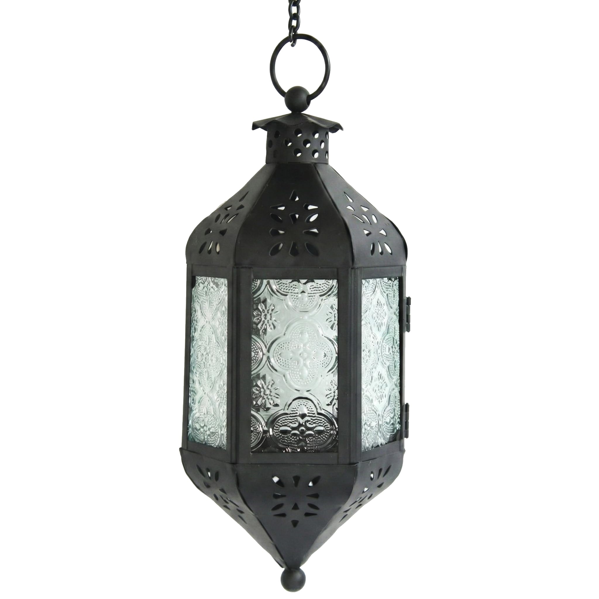 Vela Lanterns 11.5" Hanging Moroccan Decorative Candle Lantern Lamp – Indoor/Outdoor Tea Light Candle Holder for Patio, Porch, Ramadan or Home Decor, Frosted Clear