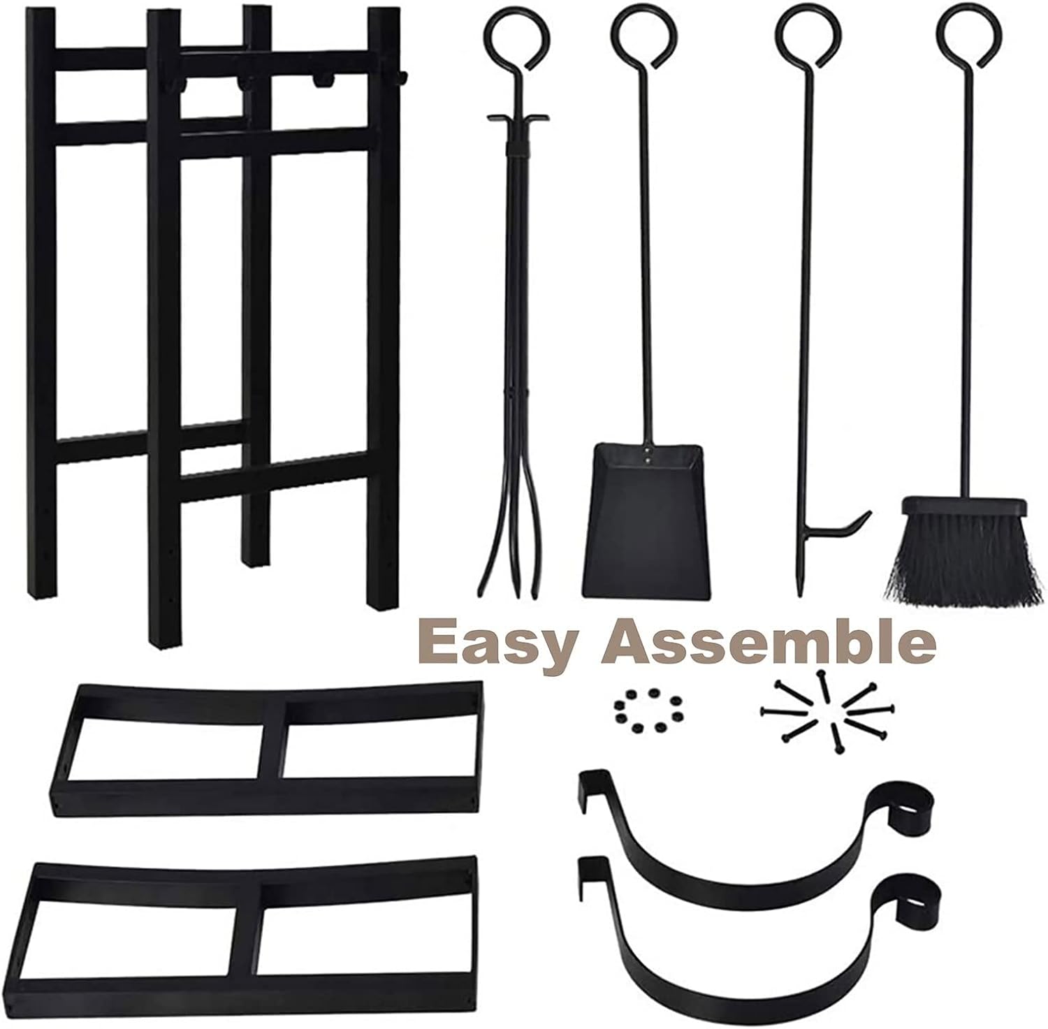 Firewood Rack Outdoor Heavy Duty Outdoor Firewood Rack Combo Set with Multi-Function Stand, Rustproof Indoor Fireplace Firewood Holder,