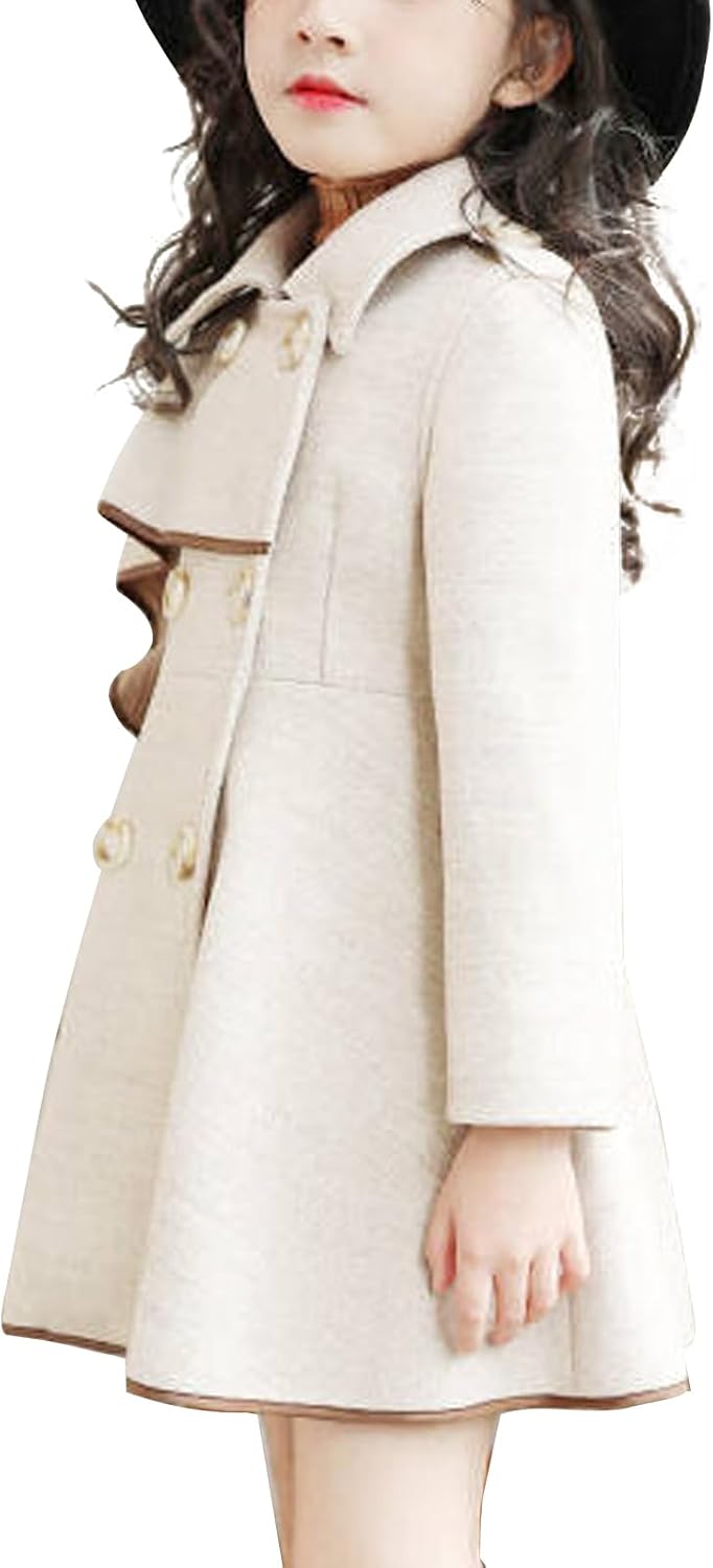 Little Girls Double Breasted Dress Coat Cotton Blend Fall Winter Warm Peacoat Outwear