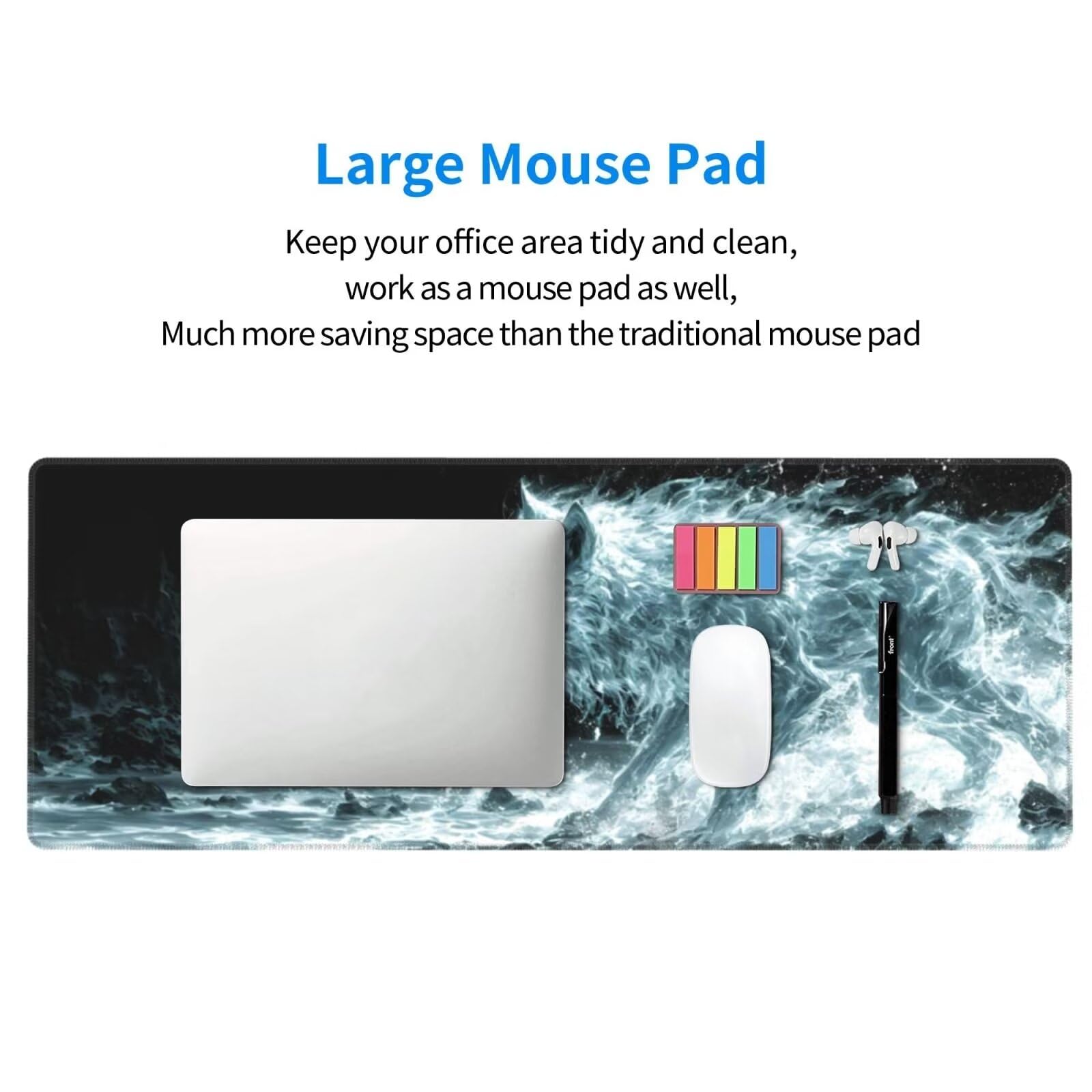 Tappetino Mouse, Tappetino Mouse Gaming Grande XXL 1500x800x3mm Tappetino Scrivania Mouse Pad, Base in Gomma Antiscivolo, Bordi Cuciti,Lavabile, Mousepad per Ufficio e Gaming (Animal Wolf) R-134