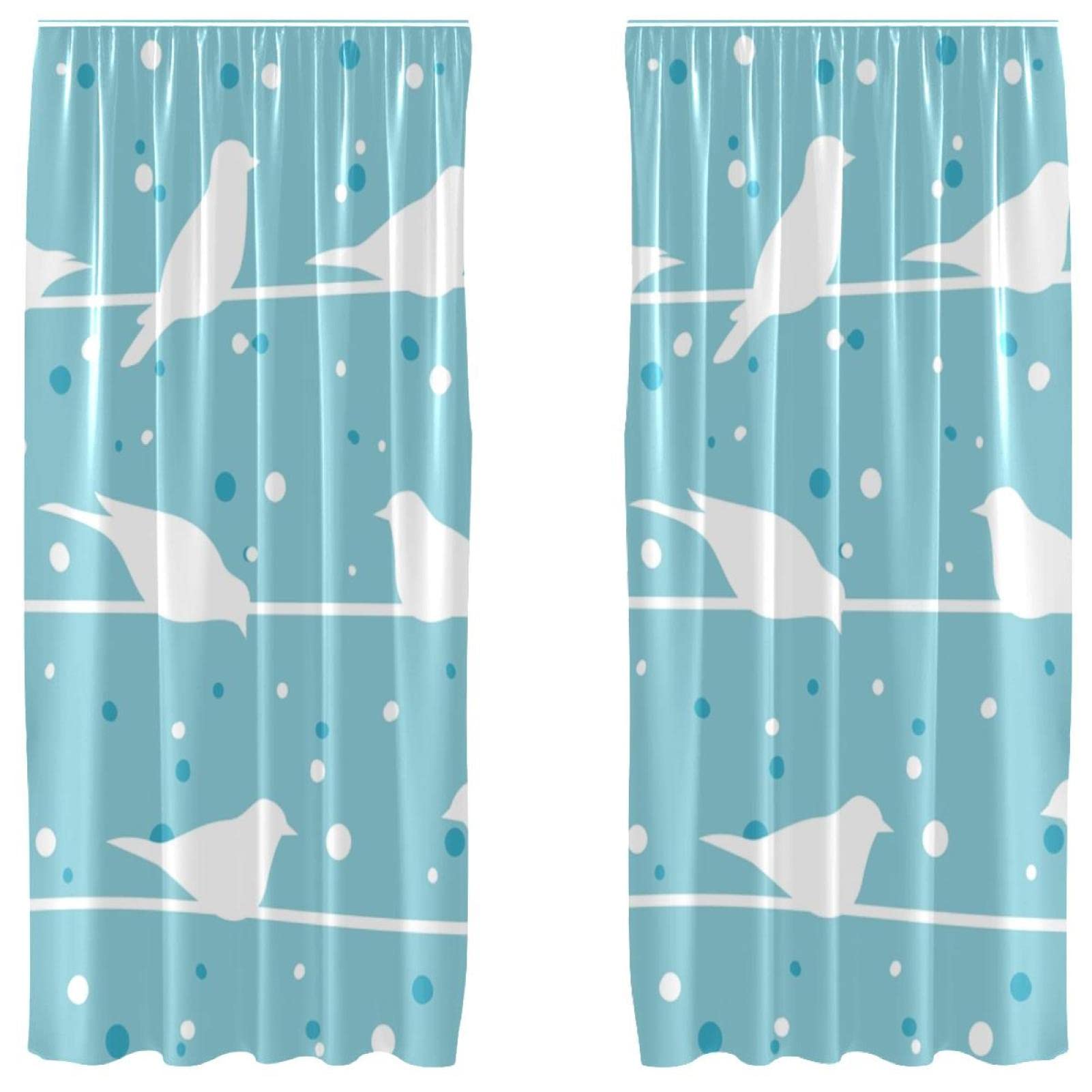 Cortinas de panel para salón y dormitorio decorativas con pájaros azul invierno 55x84