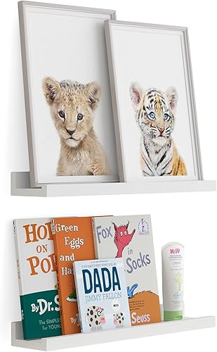 Miniatura 4 de Wallniture Denver - Estantería flotante blanca de 17 pulgadas y repisa para cuadros para decoración de habitación de niños y estantes de guardería