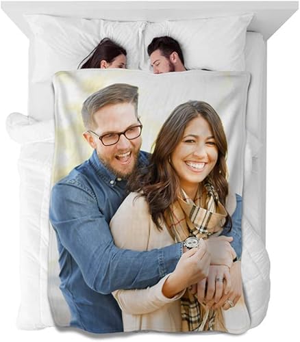 Miniatura 1 de Manta personalizada con foto o nombre, tamaño Queen 59.8 x 79.9in, manta de forro polar suave, regalo para pareja boda