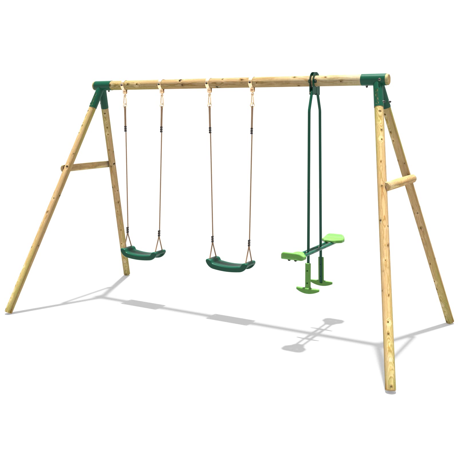 Rebo® Children's Wooden Garden Swing Set - Neptune | OutdoorToys | Pressure Treated Timber, Soft Feel Ropes, Twin Seat Glider, Sturdy Construction for Kids