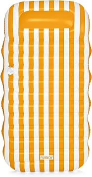 FUNBOY Yellow & White Cabana Striped Flat Lounger Pool Float with Built-in Pillow 70" for Adults Swimming Pool Accessories & Tanning Pool Float for Pool Party & Summer