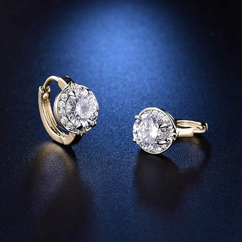 Miniatura 5 de GULICX Joyería de moda Oro Tono Oval Cristal Blanco Encantador Real Pendientes De Aro, Cristal, Circonia cúbica