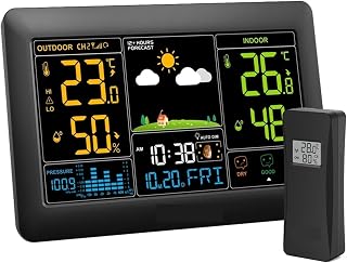 Wireless LCD Weather Station Home Thermometer Hygrometer Auto Alarm Clock Moon Phase Air Pressure Remote Forecast Sensor