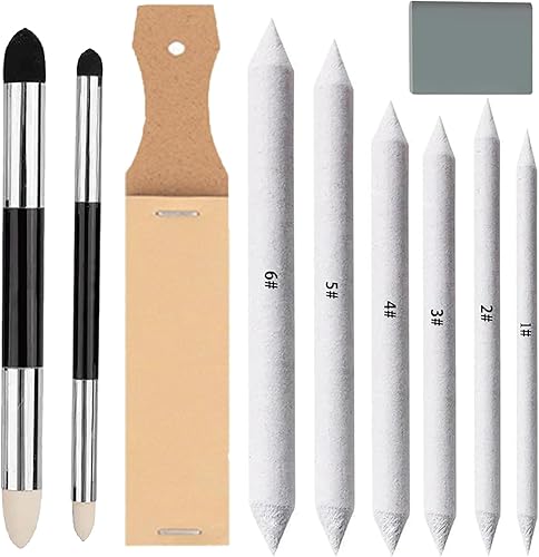 N NOROCME 10 piezas de tocones de mezcla, bolígrafos de esponja de mezcla y sacapuntas de papel de lija, lavables y reutilizables, borrador amasado,