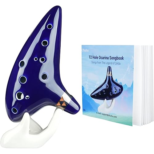 Ohuhu Zelda Ocarina with Song Book (Songs From the Legend of Zelda), 12 Hole Alto C Zelda Ocarinas Play by Link Triforce Christmas Gift for Zelda Fans with Display Stand Protective Bag
