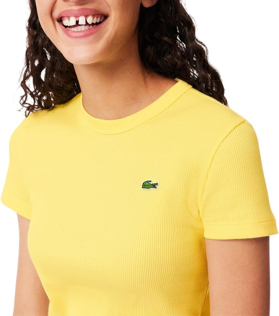 Lacoste Womens Slim Fit Ribbed Cotton T-Shirt - Image 4