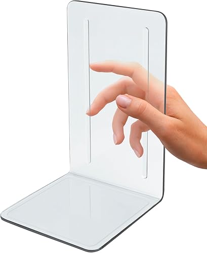 Miniatura 8 de Acrimet Sujetalibros 1 par, sujetalibros de plástico transparente para estantes o escritorio, soporte para libros para el hogar, oficina, Cristal