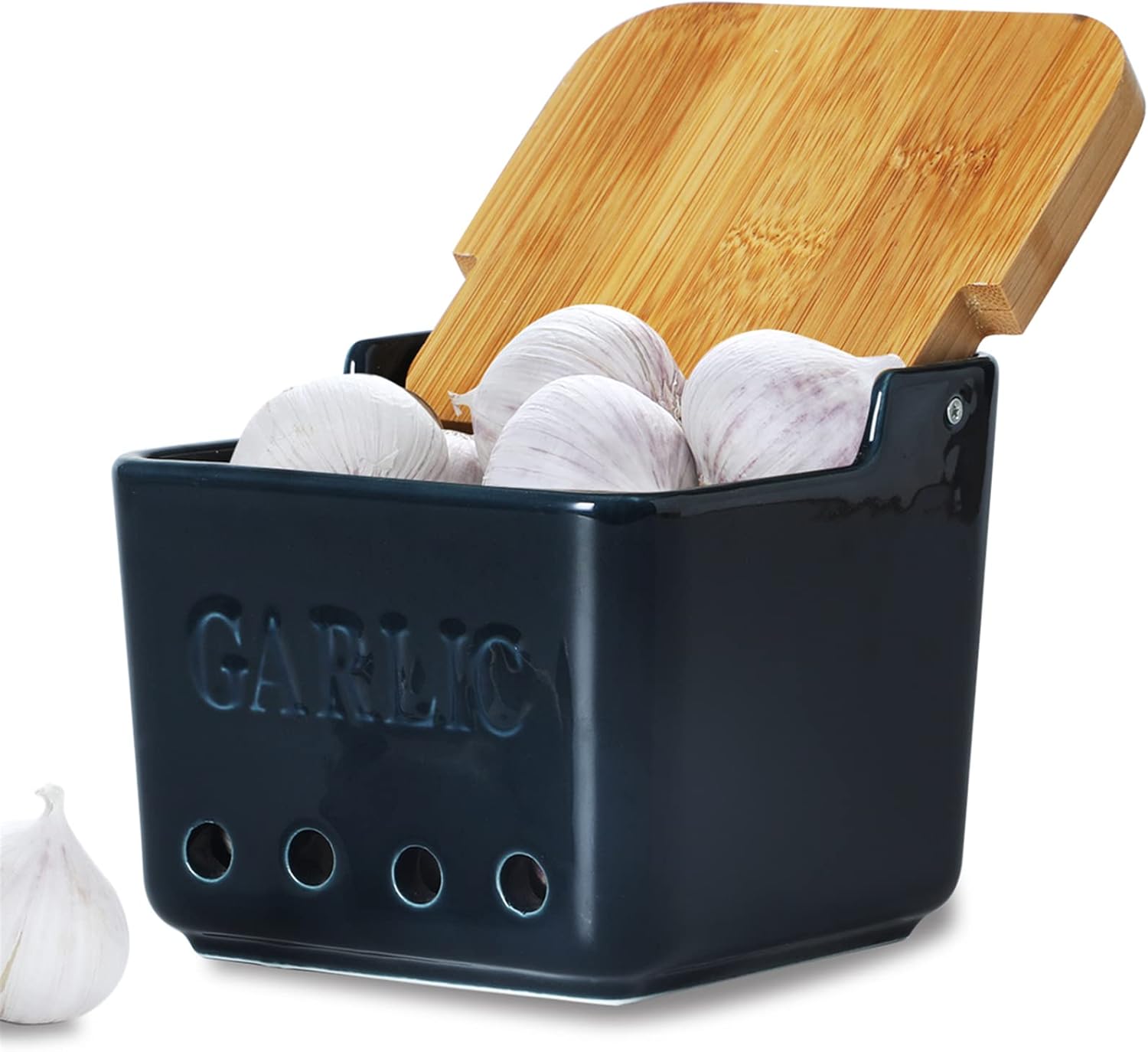 ONTUBE Garlic Keeper with Lid, Ceramic Garlic Holder