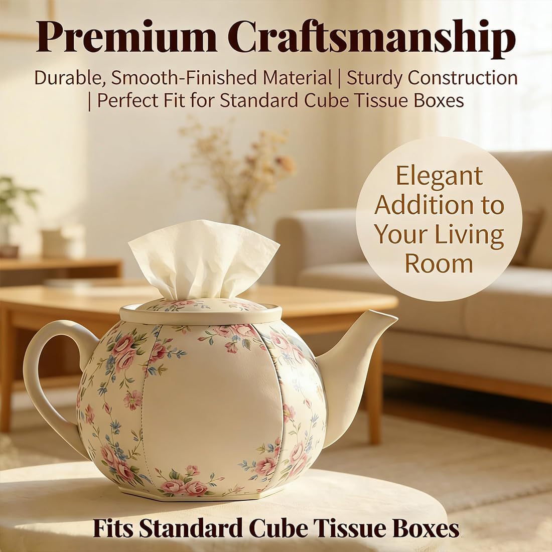 Personalized Teapot Tissue Box Cover- Decorative Fabric Tissue Box Covers for Mom Tea Time, Shabby Chic Cottagecore Room Decor for Vanity and Nightstand, Unique Gifts for Women (2Pcs)