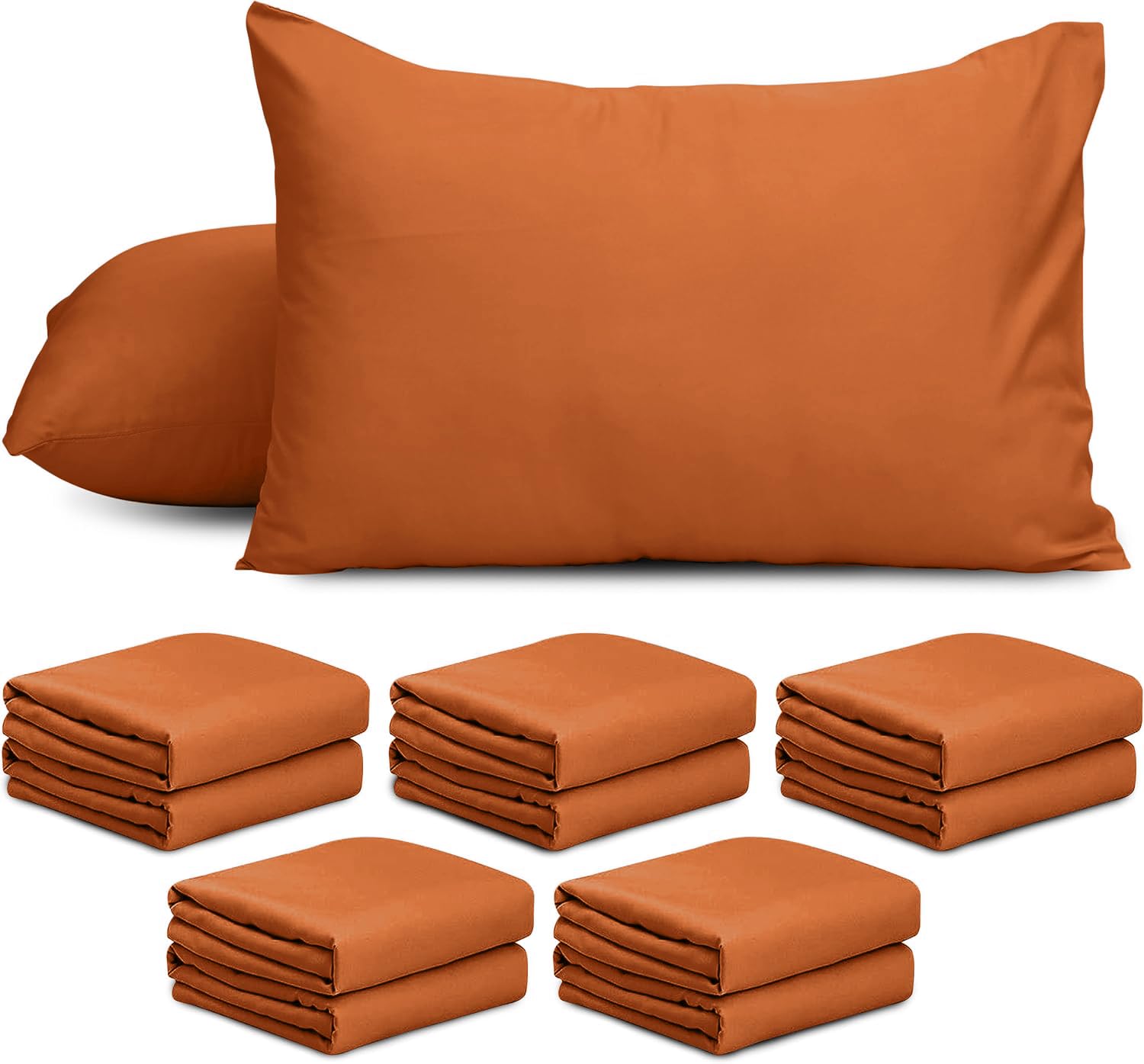 AMEHA 10 Pack Pillowcases (Pillows Not Included)– Super Soft Brushed Microfiber Standard Size Rust Pillow Cases | Hotel Quality Pillow Covers, (50 X 75 cm)
