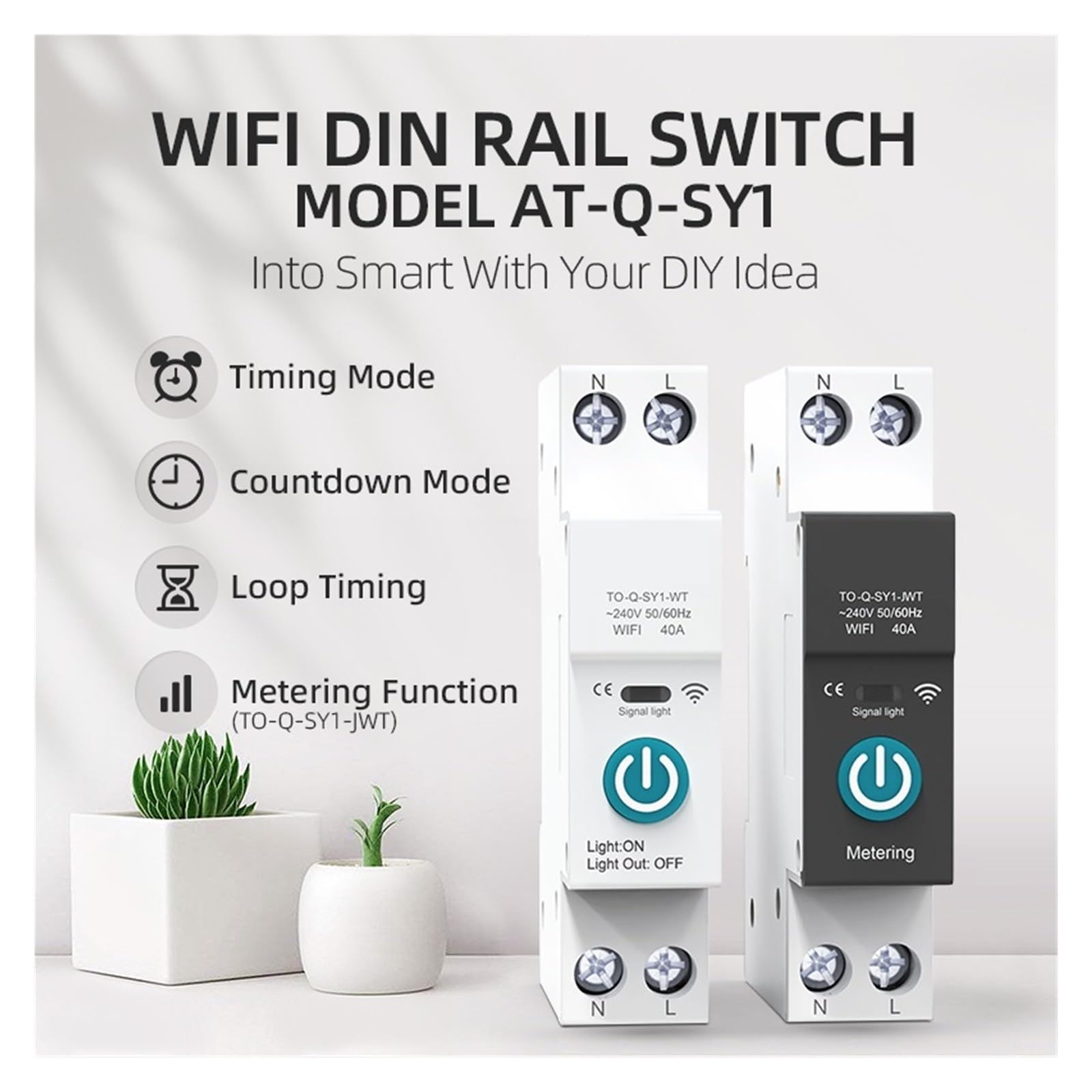 Interrupteur De Disjoncteur Intelligent Tuya Wifi Avec Mesure 63A1P Din Rail Télécommande Maison Intelligente Module De Minuterie D'application De Vie Intelligente Surveillance de la consommation d'én
