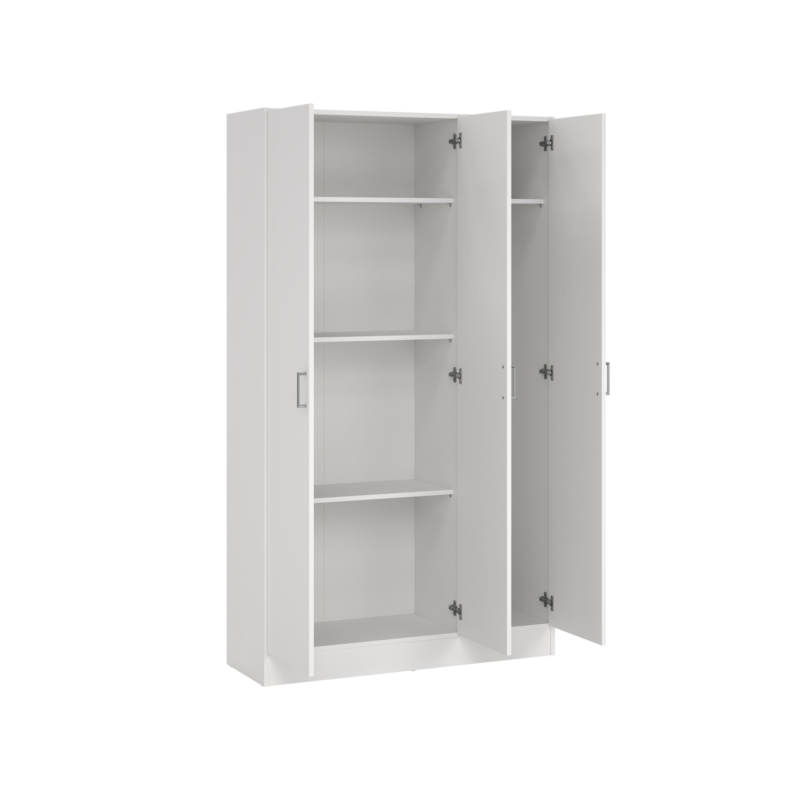 Dmora - Großer Mehrzweckschrank Beaumont, Zusatzschrank mit 3 Türen, Schuhregal mit Regalen, Besenschrank, 109 x 37 x 180 cm, Weiß