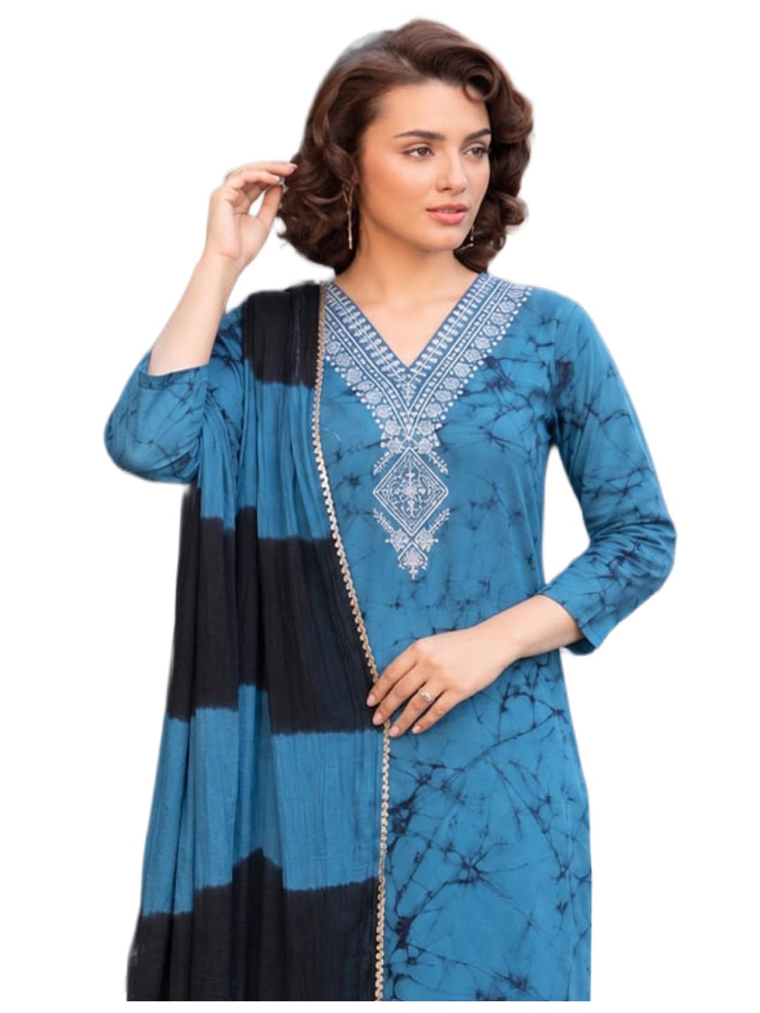 anni designer Kurta Sets for Women Cotton Blend Printed | Kurti Set for Woman | Kurta Pant Dupatta Set | 3 Piece Set Women | Straight Kurti | V Neck 3/4 Sleeve Suit Set Stylish Ethnic Outfit Clothing-picture-37