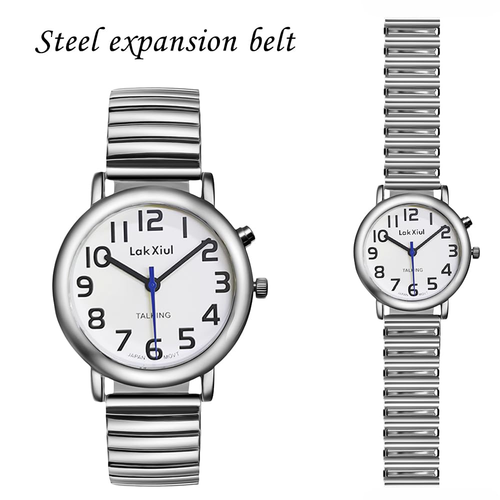 Reloj de pulsera analógico unisex para personas mayores y ciegas con discapacidad visual, reloj de pulsera analógico de voz con reloj despertador y fecha