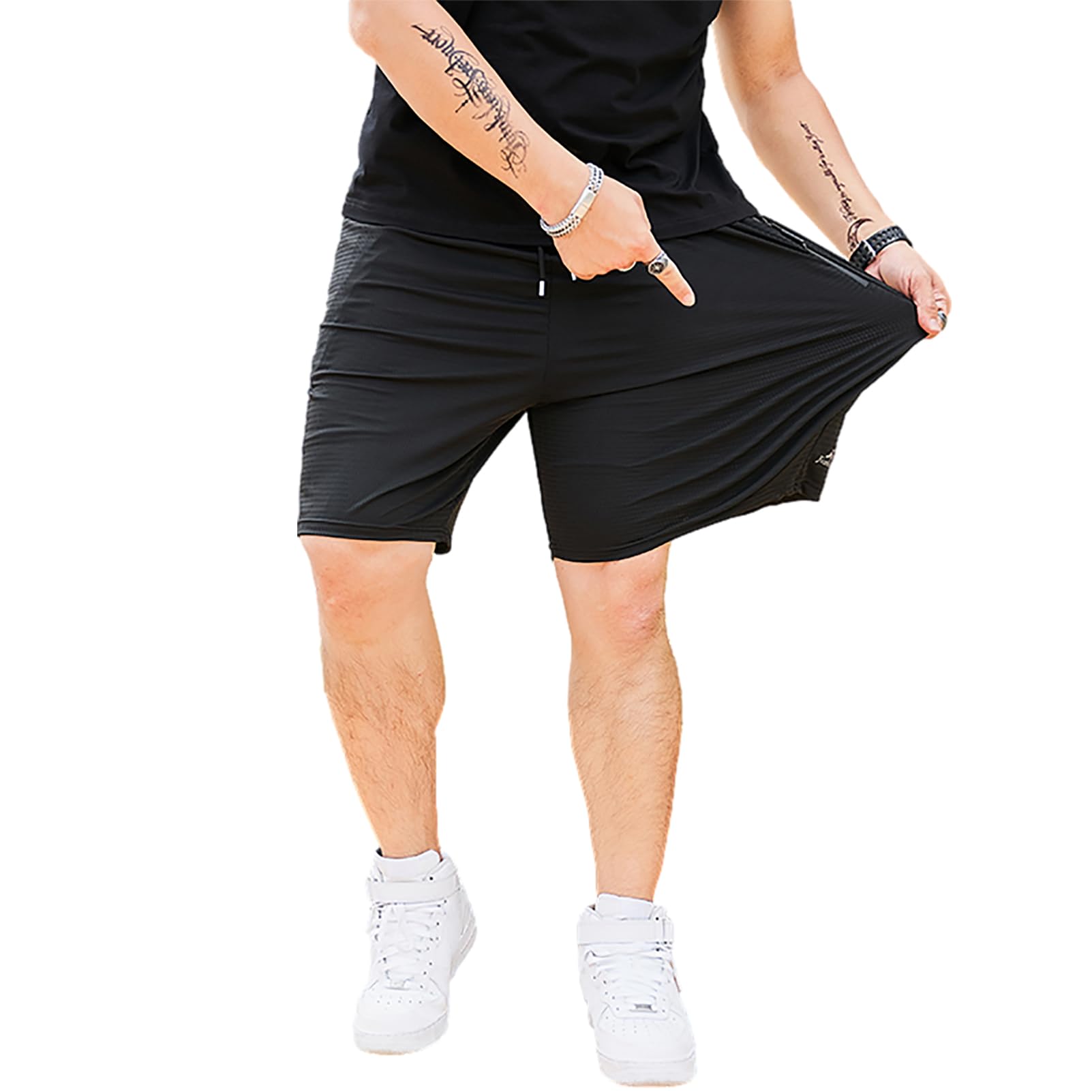 Pantalones Cortos Deportivos de Malla Transpirable Secado Rápido Hombre Tallas Grandes con Bolsillos Cremallera S-6XL