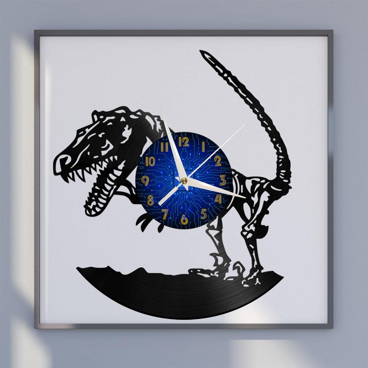Horloge murale en vinyle Tyrannosaure Rex 30 cm avec LED rétroéclairage noir pour salon