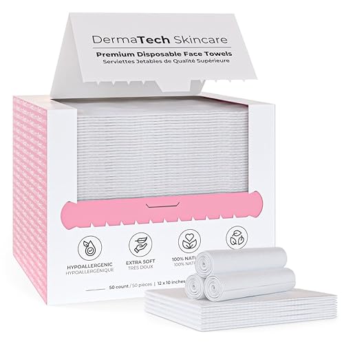 DermaTech Skincare Toallas faciales desechables de alta calidad, 50 unidades, toallas faciales 100% biodegradables, toallas faciales diarias