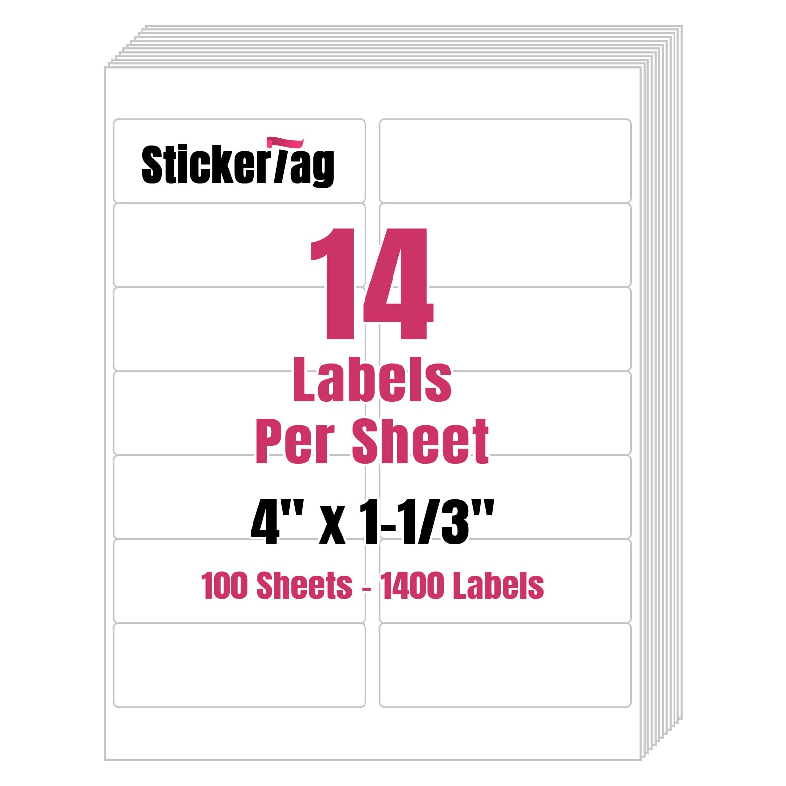 StickerTag 14UP 4" x 1-1/3" Shipping Labels Compatible with Laser & Inkjet Printers, Address Mailing Labels Self Adhesive Stickers (100 Sheets)