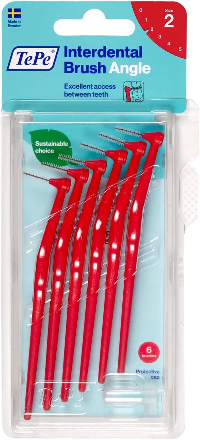 TePe Angle - Interdental Brush - Red - 0.02 - Size 2 + Grip + 0.68fl oz Merido Sample by TePe