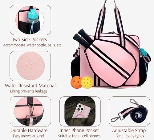 Miniatura 4 de Bolsa deportiva de pickleball con soporte para raqueta, neopreno, correa de hombro ajustable