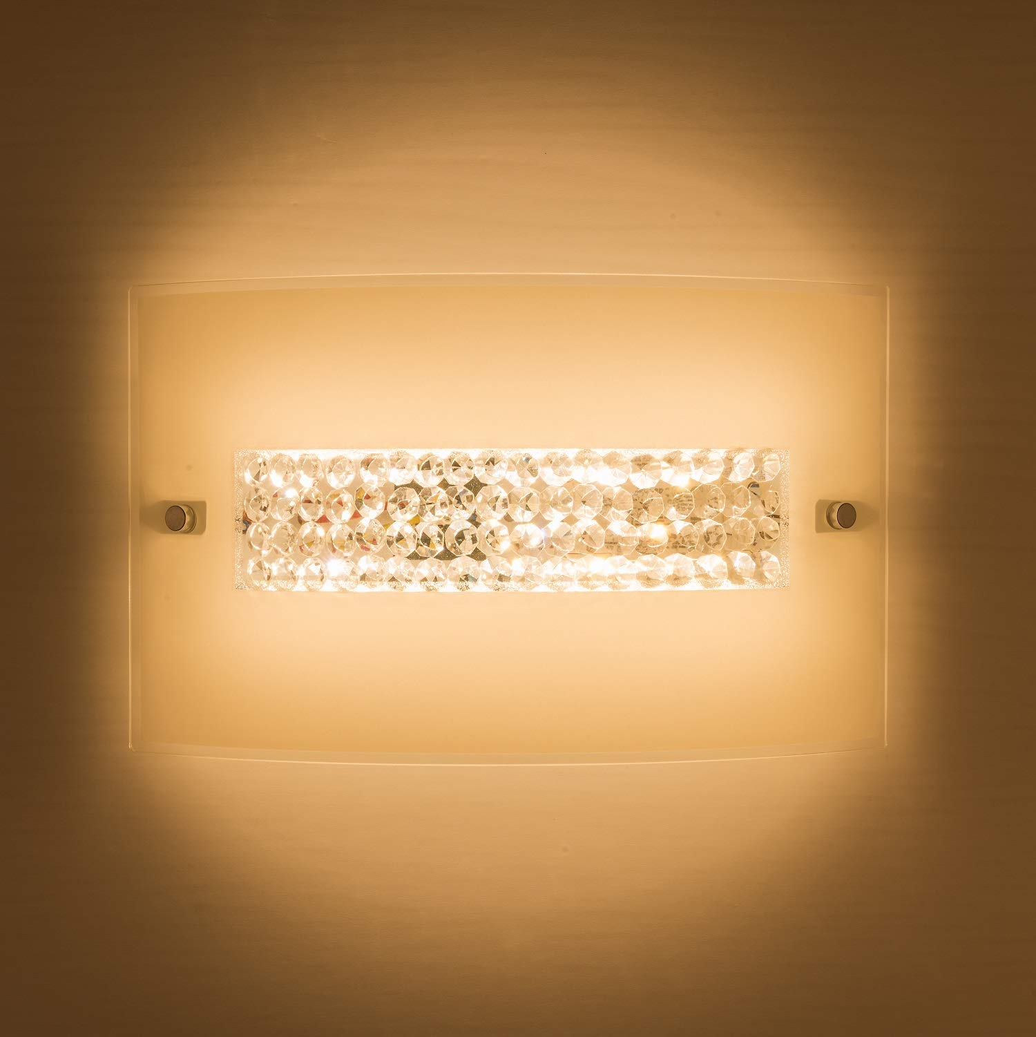 AUROLITE LED Up Down Wall Light, Semi-Circle Glass Shade with Crystals in Centre, 12 Watts 840 Lumens, Warm White (3000K), Ideal for Bedroom, Living Room, Hallway, Hotel, B&B