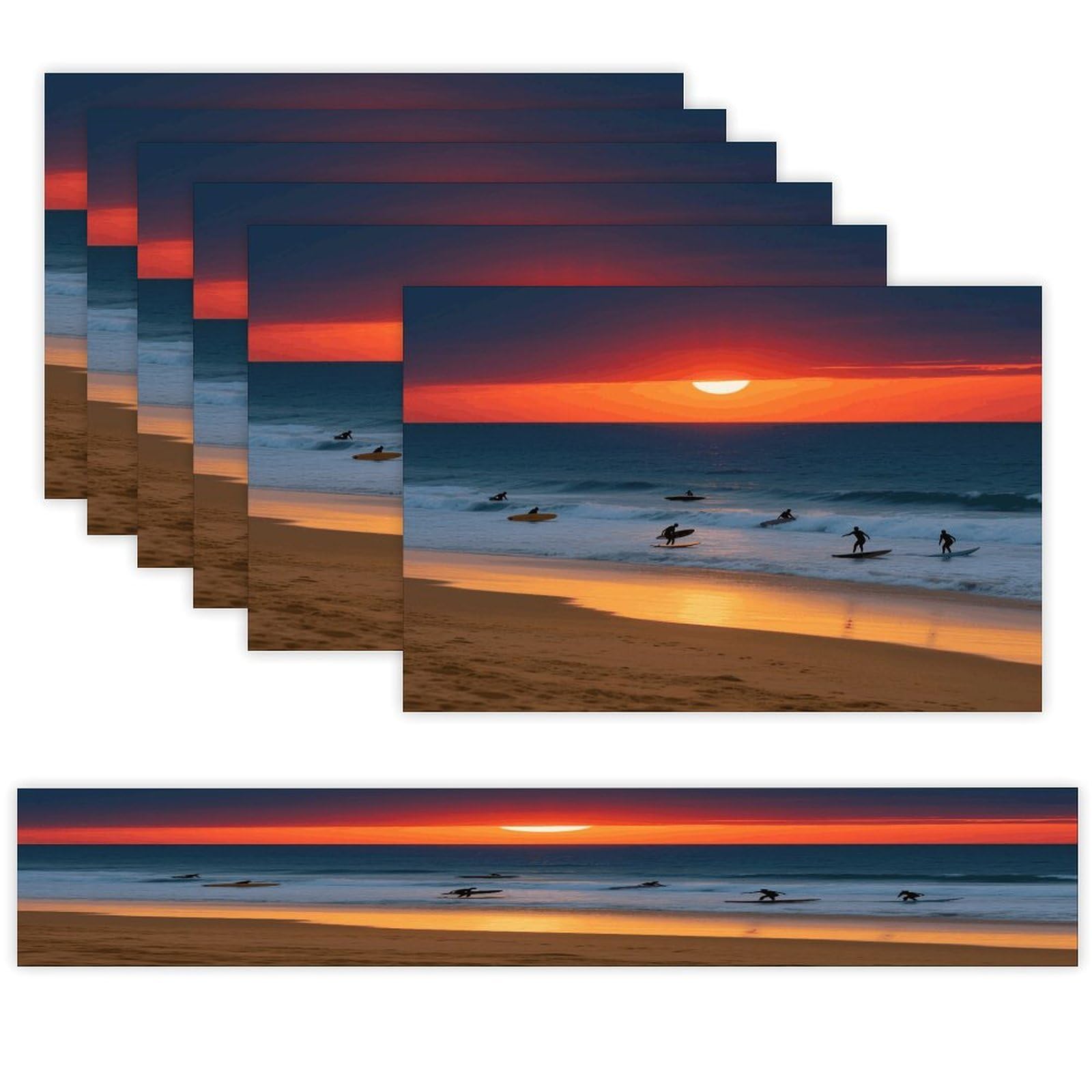 Beach Red Sunset Table Runner and Placemats Set of 7 Linen Table Mat Non-Slip Place Mats Washable Placemat Heat Resistant Place Mat with Table Runner for Party Dining Decor