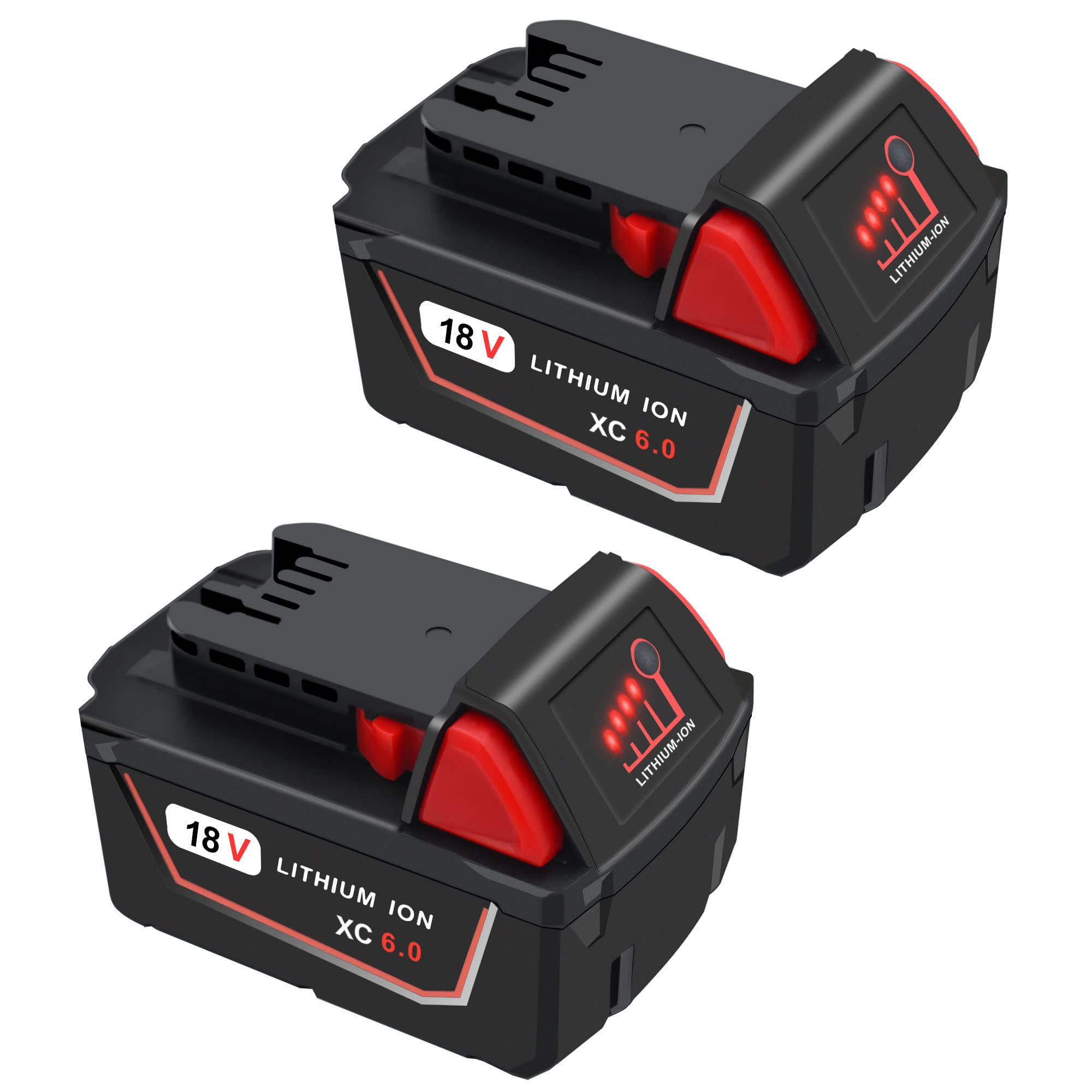 Rocivic 6.0Ah 18V M18 Replacement Lithium Ion Battery for Milwaukee M18 48-11-1820 48-11-1812 48-11-1850 48-11-1828 48-11-1828 48-11-1815 Cordless Power Tools Batteries 2 Packs