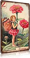 CEOsigns Flower Fairy Vintage Metal Tin Sign Wall Decor - Zinnia Fairy Garden Accessories