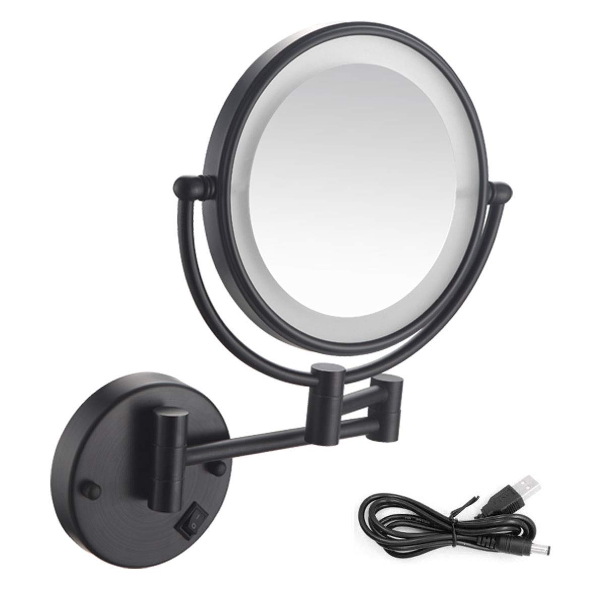 Miroir cosmétique grossissant pour salle de bain : miroir rotatif et rechargeable