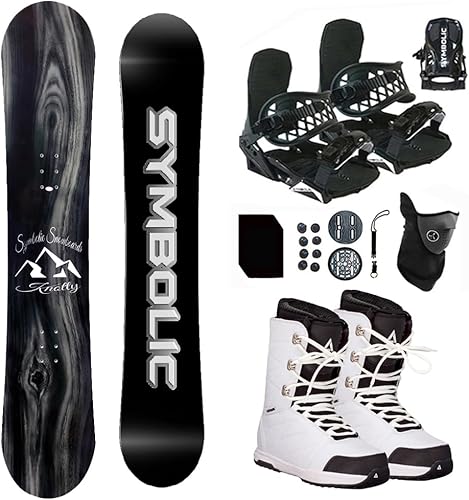 Symbolic Knotty Airtracks - Paquete completo de sistema completo de snowboard y fijaciones, botas, correa, pisoteo y polaina