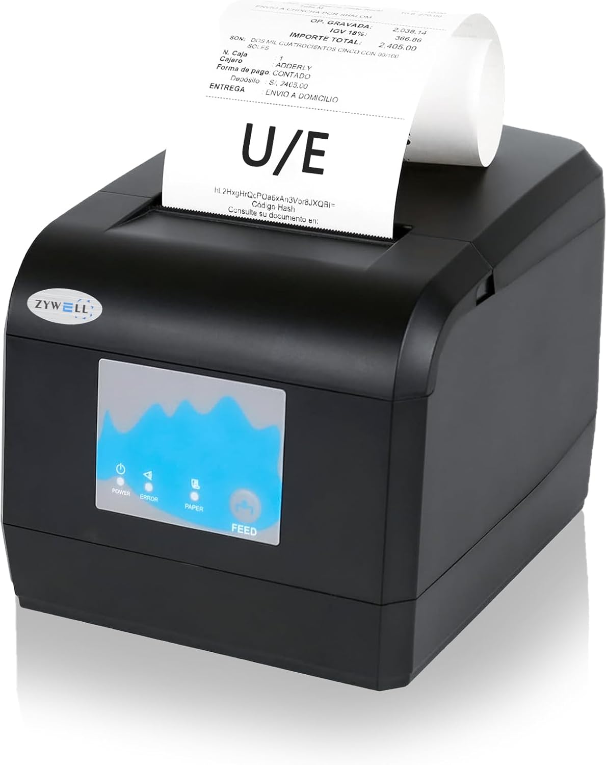 ZYWELL Thermal Receipt Printer, ZY908 Pos Printer 80mm with Auto Cutter Support Cash Drawer for Restaurant Kitchen,USB Ethernet Port Support Windows/Mac/Linux, No Square/Shopify(Black)