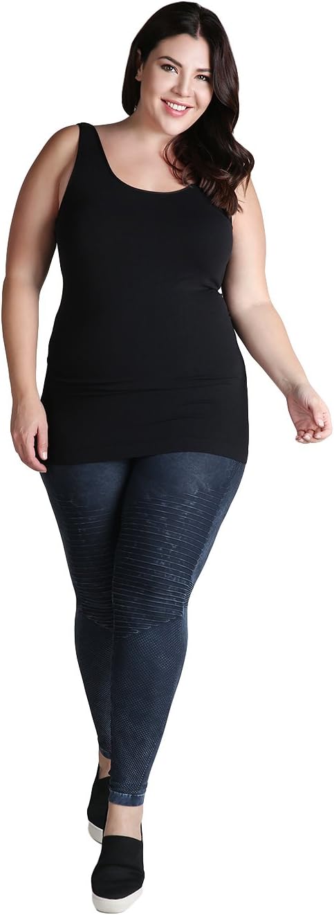 NIKIBIKI Women Seamless Premium Classic Tank Top, Made in U.S.A, Plus Size (Black)
