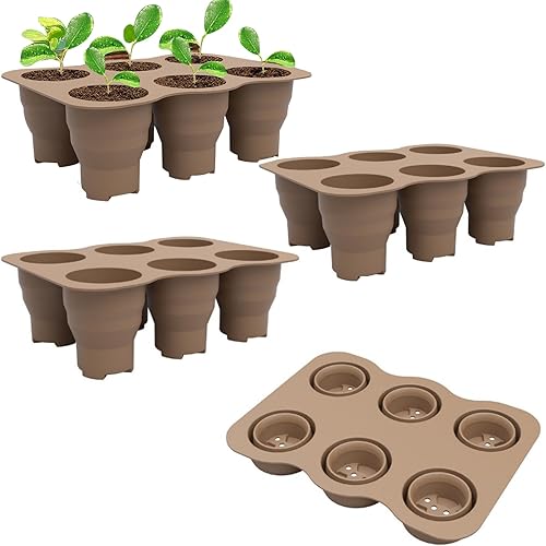 Homimor Bandeja de inicio de semillas, kit de inicio de semillas reutilizables de 4 piezas, bandejas de inicio de semillas de silicona flexible, kit