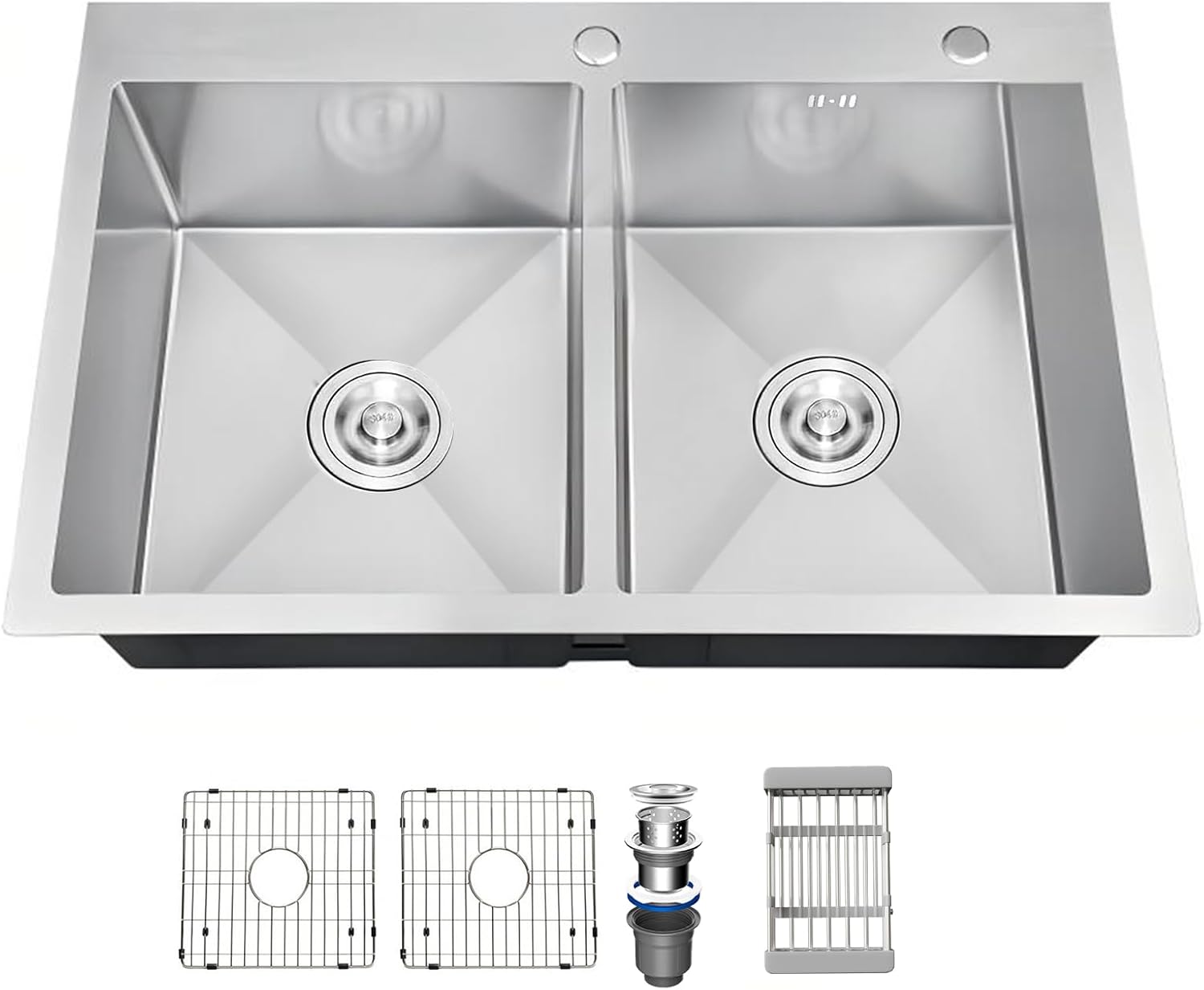 31" x 18" Black Double Bowl Kitchen Sink, Drop-in/Topmount 304 Stainless Steel Sink with Nano Coating & Accessories Set