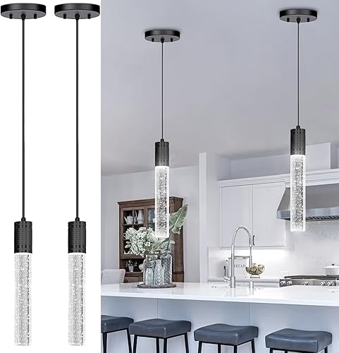 Miniatura 9 de Candelabros lineales LED colgantes para accesorios de isla de cocina, lámparas de cristal de burbujas, bombillas LED de luz diurna de 6000 K, mini