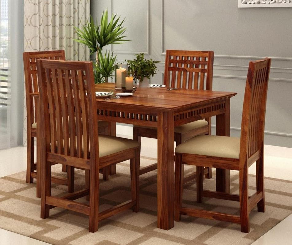 Winntage Solid Sheesham Wood 4 Seater Dining Table Set | Modern Dining Room Set with 4 Cushioned Chairs for Home Livingroom Dining Room Hall Office Restaurant and Hotel (Honey Finish)-image-23