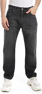 بنطلون جينز كاجوال بقصّة أرجل واسعة وقماش مغسول للرجال من اندورا