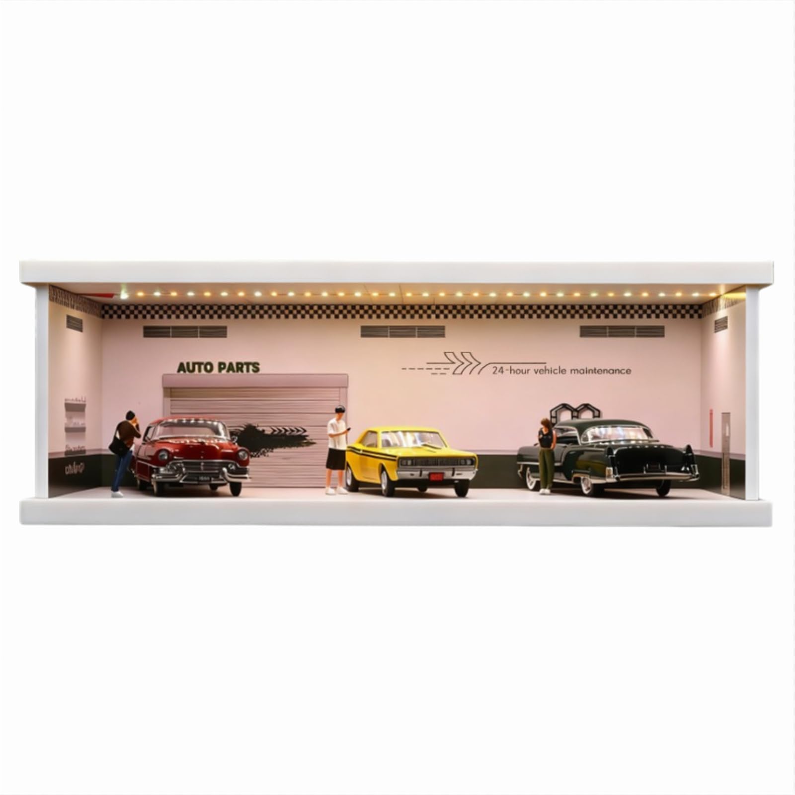 NUEIOVRW 1:43 Diorama Garage Model, Tri-Colour Lighting Model Cars Showcase, City Parking Scene Display Case