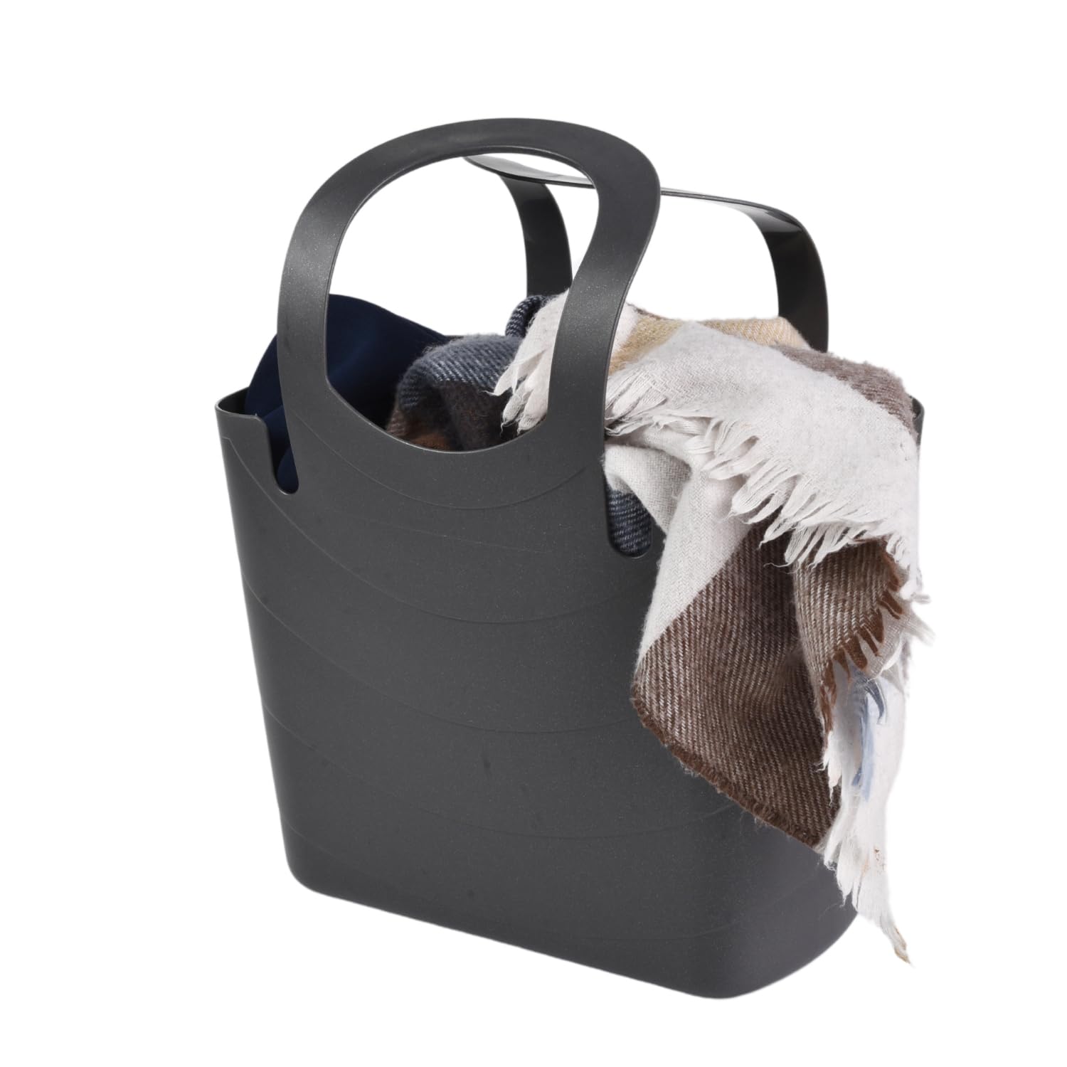 Reusable Tote Shopping Carry All Bag Basket Bucket Travel Foldable Shopping Bags Plastic Large Handles Strong Multipurpose for Laundry Beach Storage Flexible (Grey, Extra large)