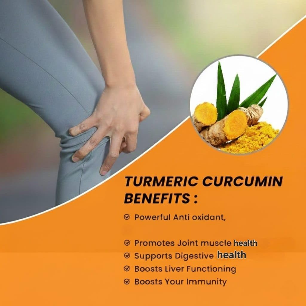 Curcumin (95%) with Black Pepper Extract (for Better absorbtion),1300mg, for Immunity, Joints Health | 60 Veg Capsules, 650 Mg Each