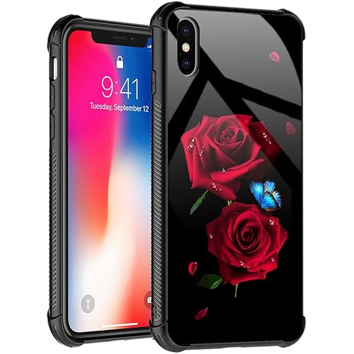 TnXee Case Compatible with iPhone XR Case, Butterfly on red Roses Case for iPhone XR Cases for Girls Women Pattern Design Case for iPhone X/XS