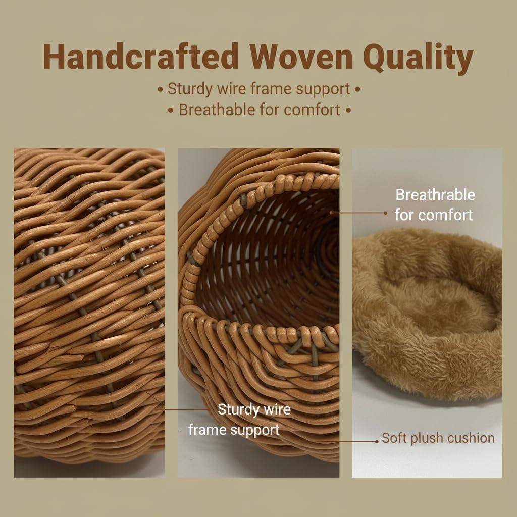 Rattan Bird Nest for Cage - Chewproof Steel Frame Hanging Breeding House | Washable Warm Sleep Hut for Cockatiels, Budgerigars, Lovebirds, Finches & Canaries (Double-Hole) image 3